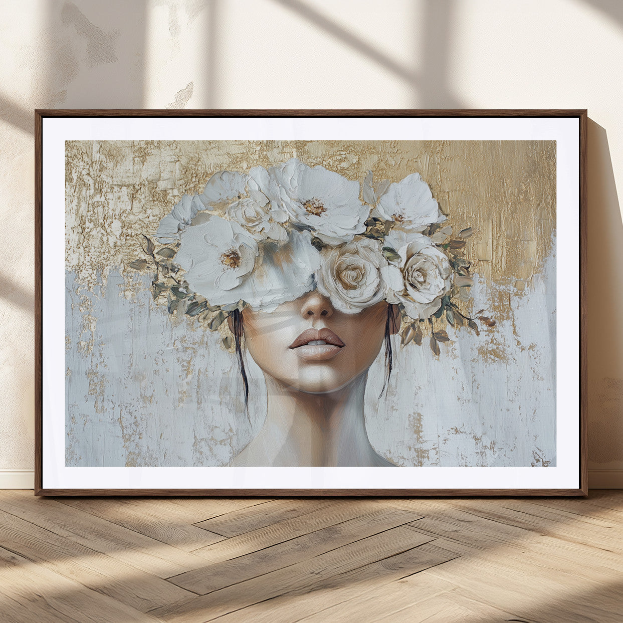 MGC-FP-36x24 - Golden Petal Wall Art - Canvas Print Flower Head Woman Painting Floral Woman Portrait Wall Decor,