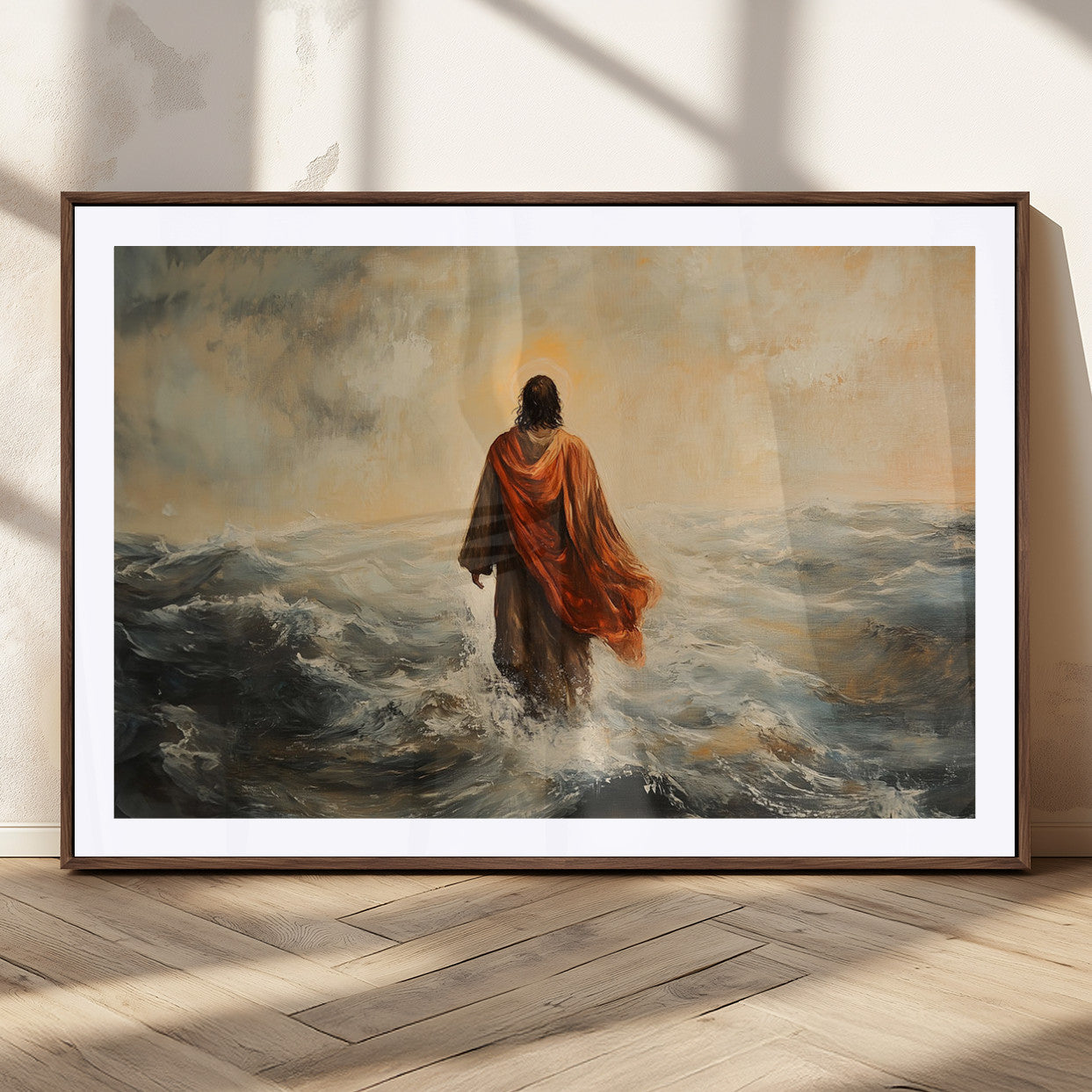 MGC-FP-36x24 - Jesus Walking on Water, Christian Wall Art, Jesus Christ Walking on Oil Painting Style Print
