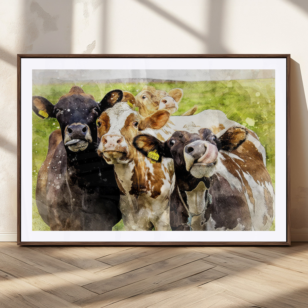MGC-FP-36x24 - Curious Cows Farmhouse Wall Art | Ready to Hang and Framed Canvas Print | Rustic Farm Decor