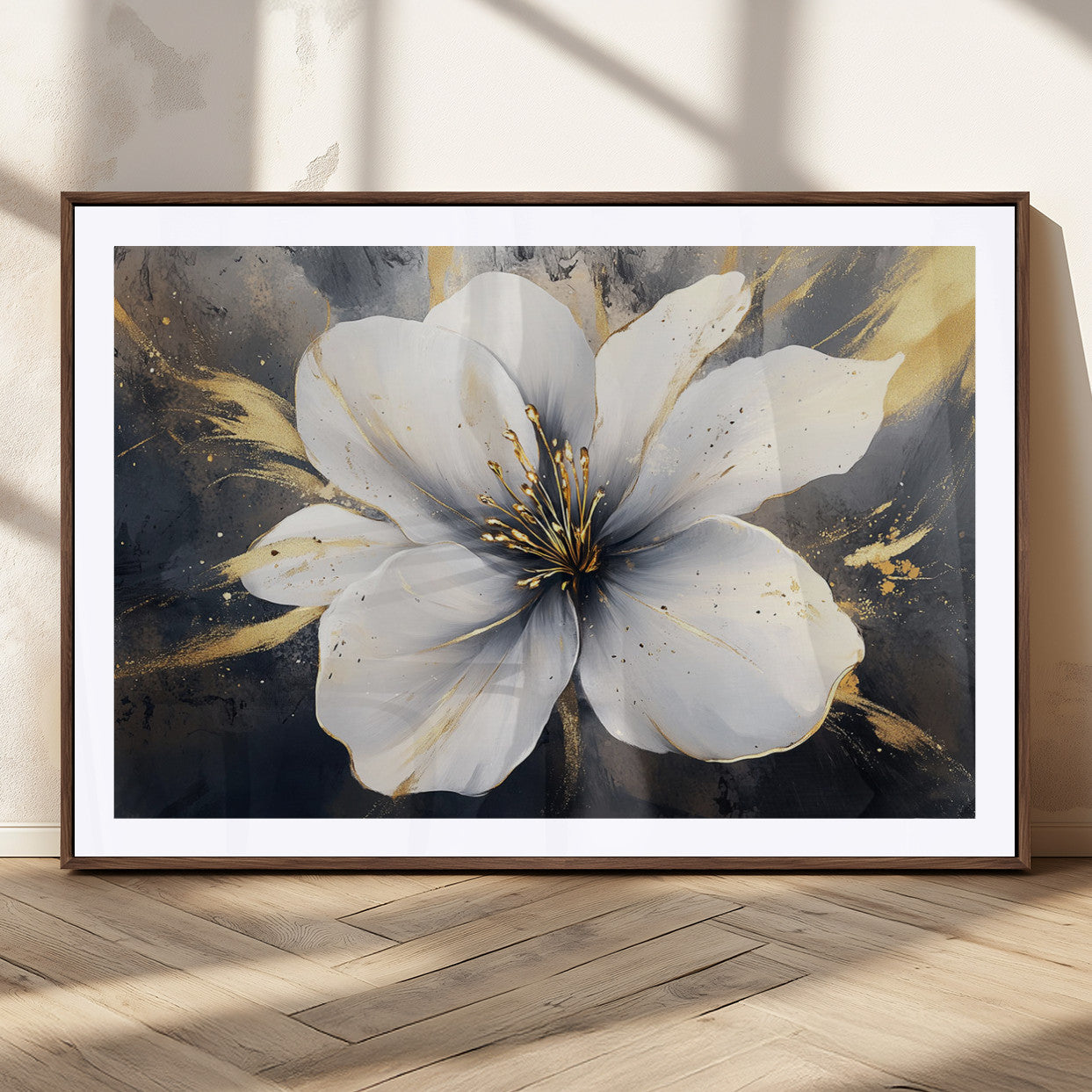 MGC-FP-36x24 - White Flower Wall Art Canvas Print | Ready to Hang | Abstract Floral Wall Decor | Elegant Bloom