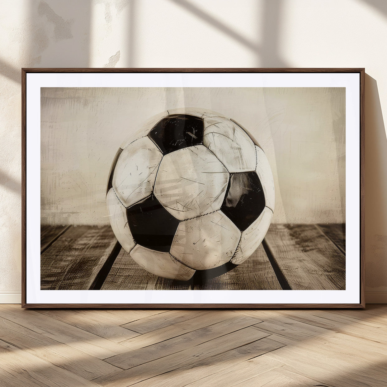 MGC-FP-36x24 - Vintage Soccer Ball Wall Decor Canvas Art – 3-Panel Soccer Wall Decor, Framed and Ready to Hang