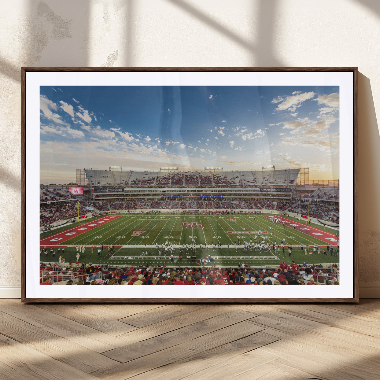 MGC-FP-36x24 - Framed Houston Cougars Football Team Print - Houston TDECU Stadium Wall Art Canvas Print