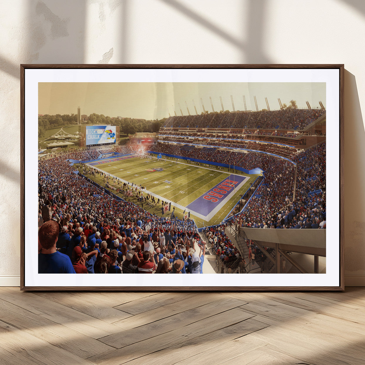 MGC-FP-36x24 - University of Kansas Jayhawks Football Team Print - Lawrence Kansas Memorial Stadium Wall Art Canvas