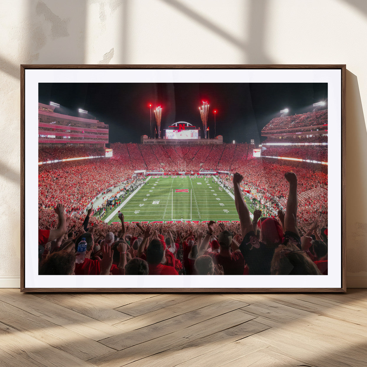MGC-FP-36x24 - University of Nebraska Cornhuskers Football Team Print - Lincoln Memorial Stadium Wall Art Canvas