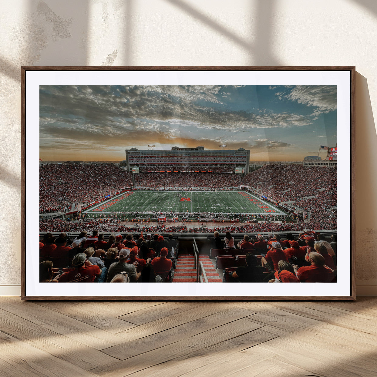 MGC-FP-36x24 - University of Nebraska Cornhuskers Football Team Print - Lincoln Memorial Stadium Art Canvas Print