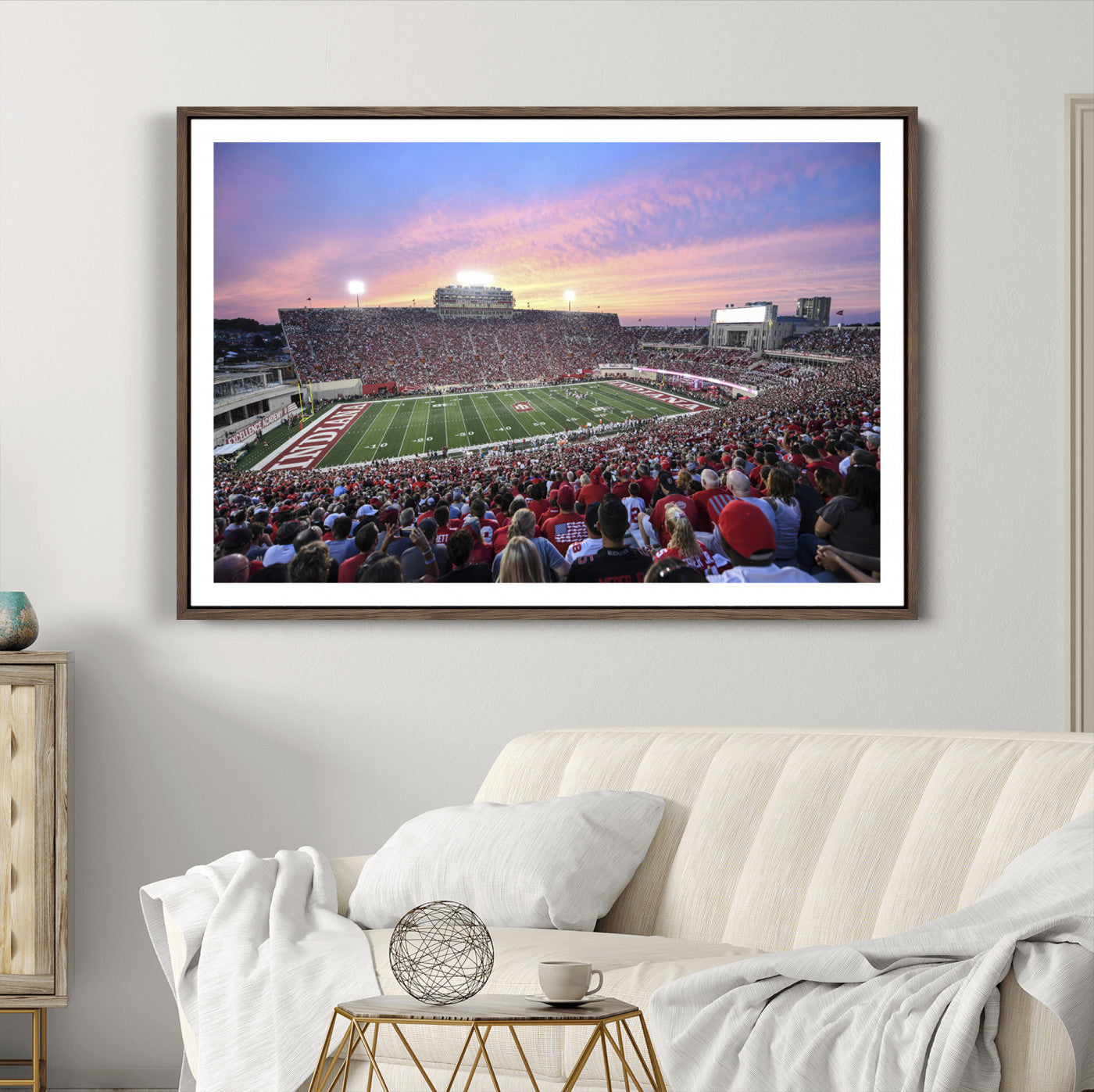 13046-MGC-FP-36x24_Walnut-Indiana University Hoosiers Football Team Print - Bloomington Memorial Stadium Wall Art Canvas Print