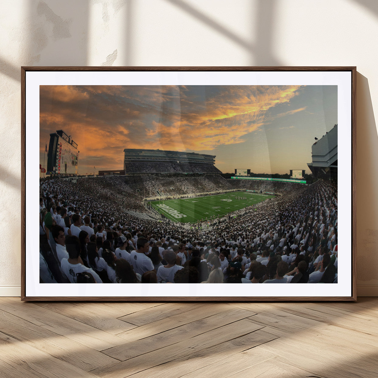 MGC-FP-36x24 - Michigan State Spartans Football Team Print - East Lansing Spartan Stadium Wall Art Canvas Print