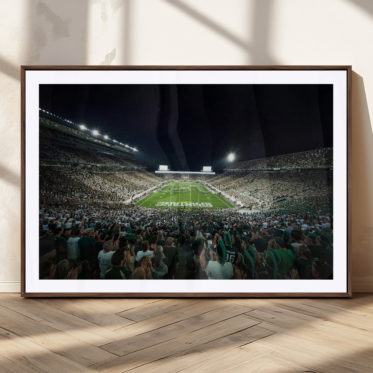 MGC-FP-36x24 - Framed Michigan State Spartans Football Team Print - East Lansing Spartan Stadium Wall Art Canvas