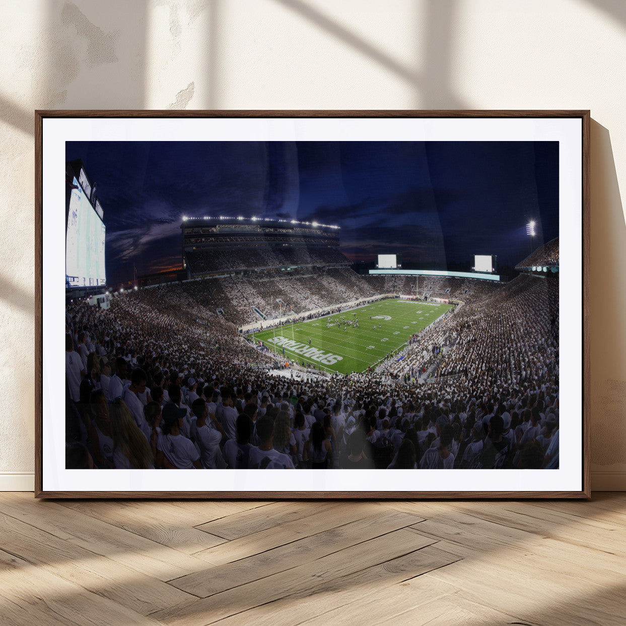 MGC-FP-36x24 - Michigan State Spartans Canvas, Framed Football Team Print - East Lansing Spartan Stadium Wall Art