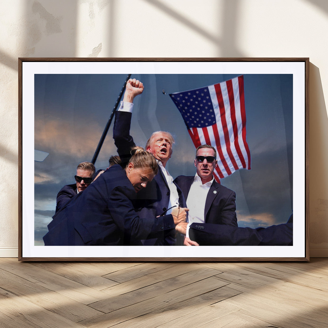 MGC-FP-36x24 - Donald Trump Assassination Attempt Wall Art Print, Trump Historic Footage - Iconic Reaction by Trump