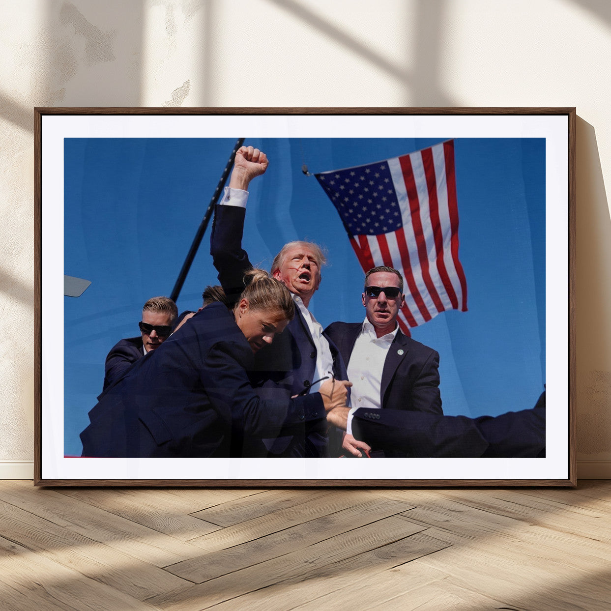 MGC-FP-36x24 - Donald Trump Assassination Attempt Wall Art Print, Trump Historic Footage - Iconic Reaction by Trump