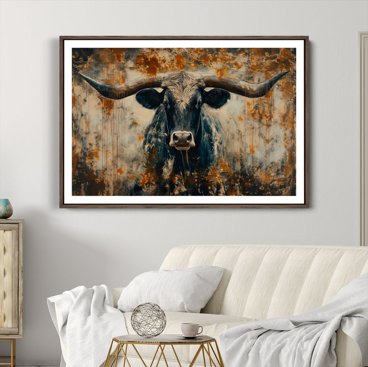 Abstract Longhorn Bull Wall Art | Rustic Western Wall Decor | Framed and Ready to Hang | Ideal for Farmhouse, Lodge, and Barn Decor