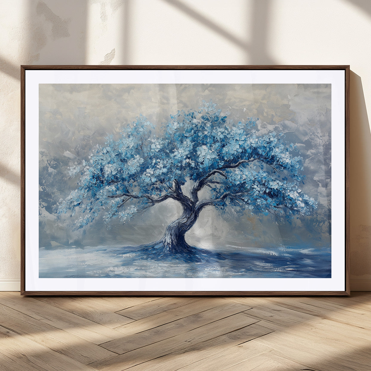 MGC-FP-36x24 - Abstract Blue Tree Art Canvas Print, Majestic Tree Wall Art Print for Farmhouse Decor