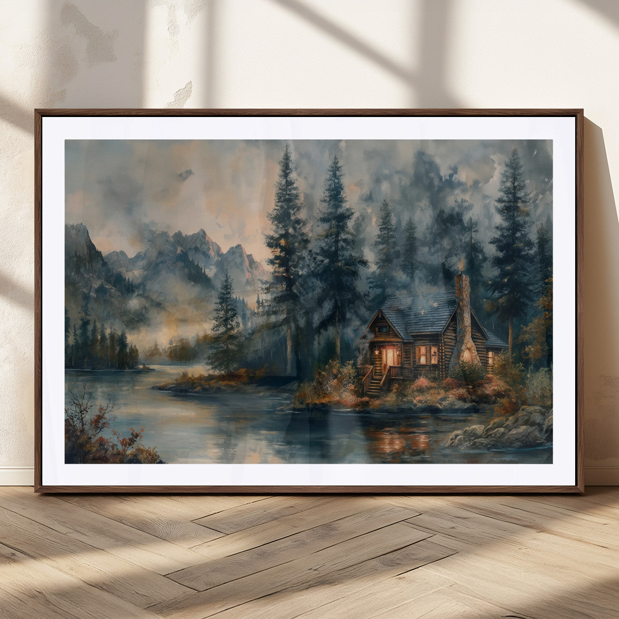 MGC-FP-36x24 - Rustic Cabin Woods Wall Art Print | Lake in a Forest Canvas Print | Cabin, Lodge, and Farmhouse
