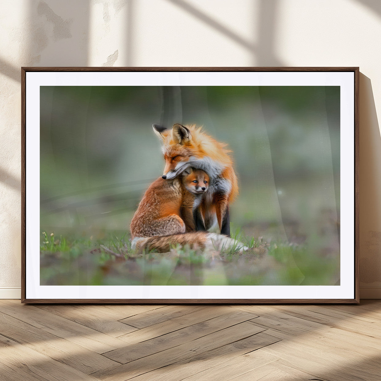 MGC-FP-36x24 - Heartwarming Fox and Baby Cub Wall Art | Ready to Hang Canvas Print of Foxes in Nature | Perfect for