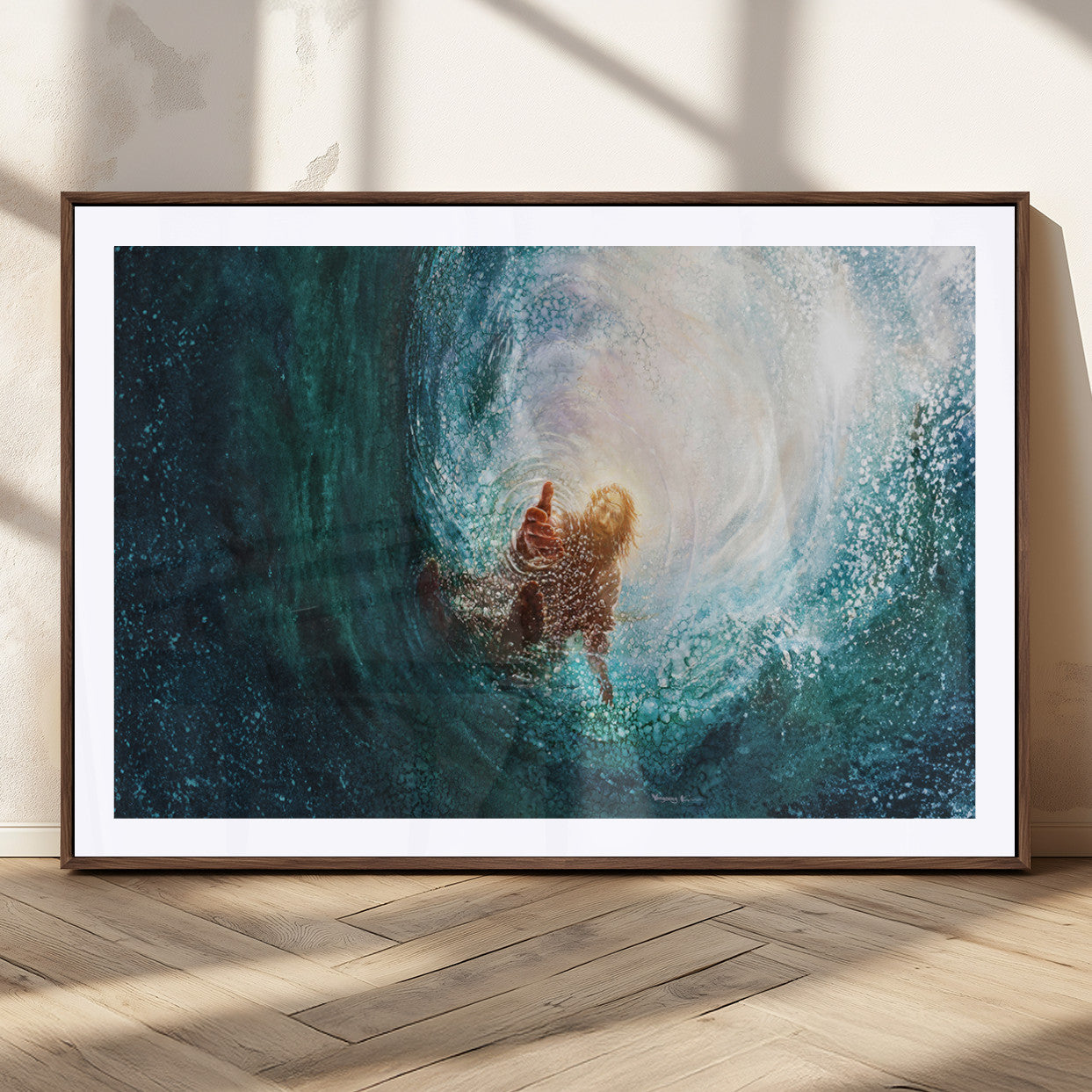 MGC-FP-36x24 - Powerful Jesus Canvas Print - Hand of Salvation, Inspirational Wall Art - Framed, Ready to Hang for