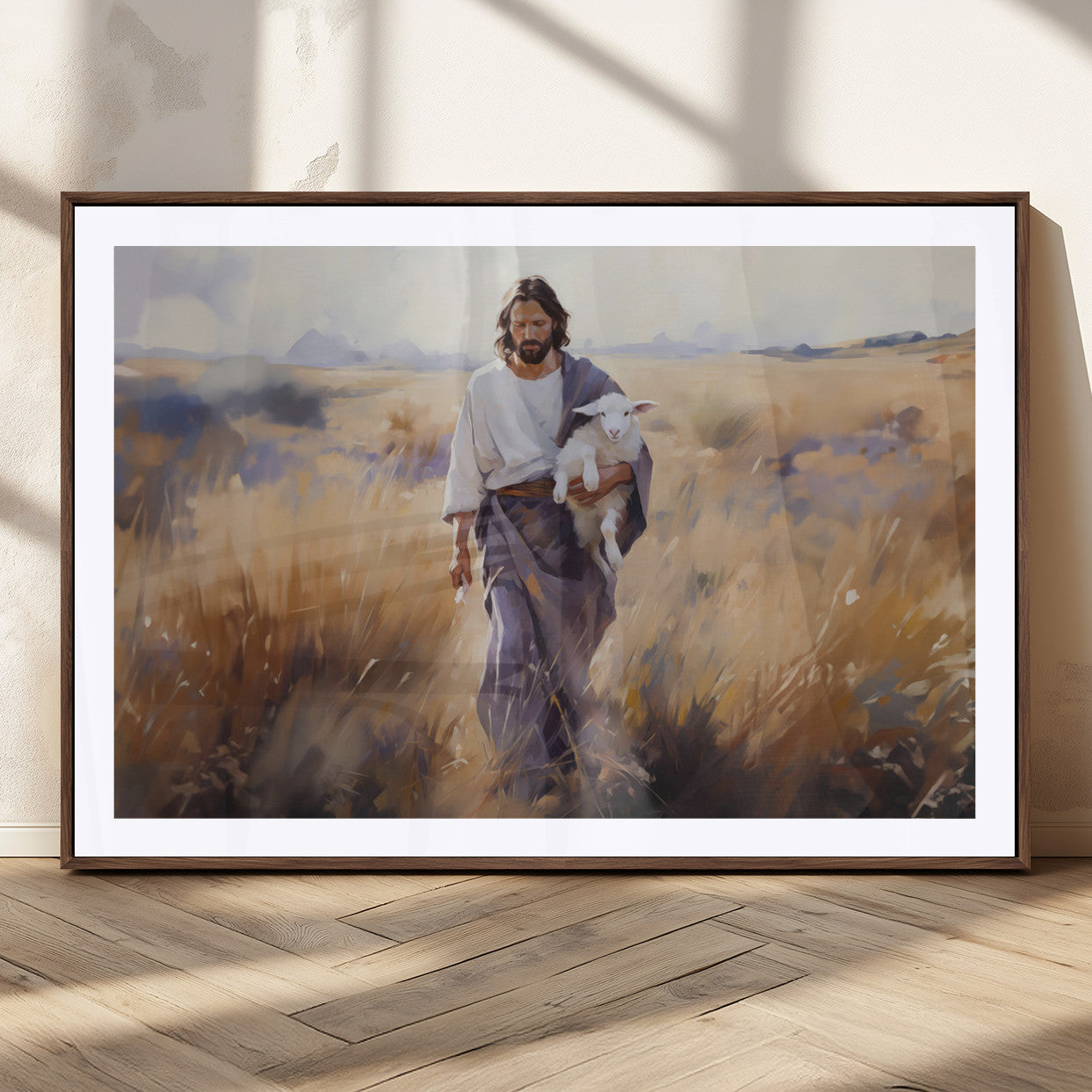 MGC-FP-36x24 - Jesus the Good Shepherd Wall Art Canvas Print - Lost Lamb Print for Prayer Room Decor
