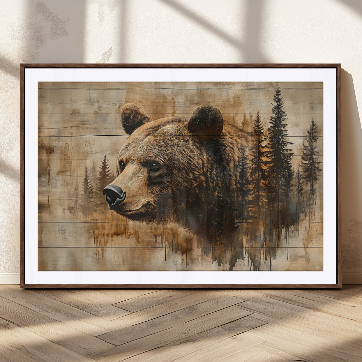MGC-FP-36x24 - Rustic Grizzly Bear Wall Art, Abstract Grizzly 399 Bear Wall Art Canvas Print - Woodland Wildlife