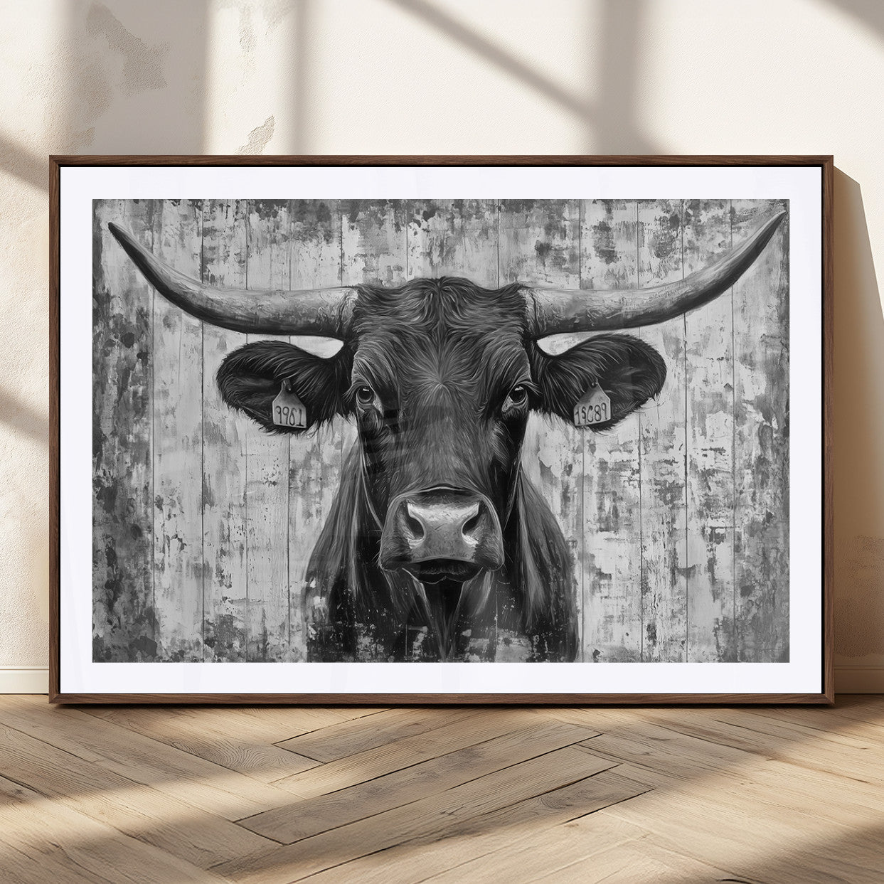 MGC-FP-36x24 - Abstract Longhorn Bull Wall Art Canvas Print - Rustic Texas Western Cow Artwork