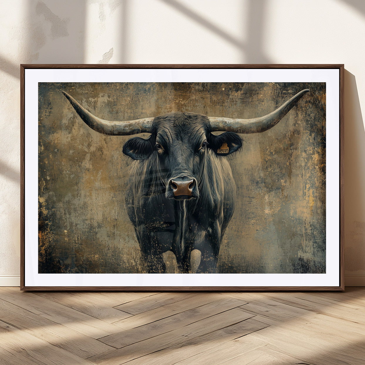 MGC-FP-36x24 - Longhorn Bull Wall Art Canvas Print, Framed Rustic Cow Art Picture Print, Texas Longhorn Perfect Western Decor Artwork