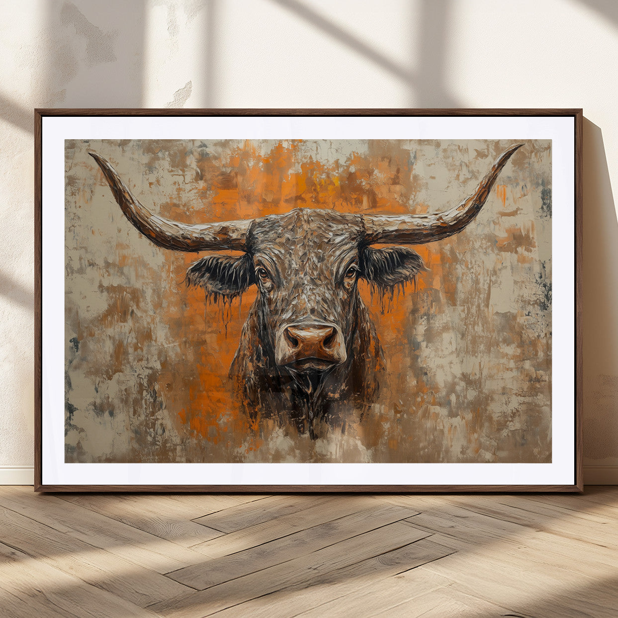 MGC-FP-36x24 - Abstract Cow Longhorn Bull Wall Art Canvas Print - Rustic Texas Western Cattle Artwork