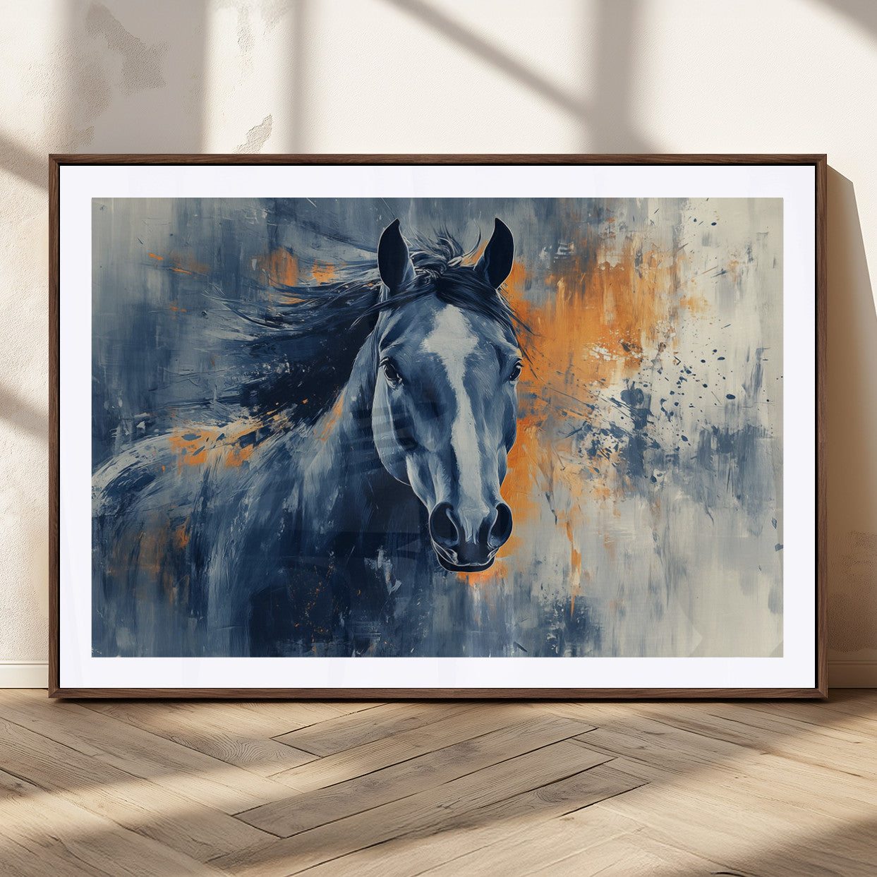 MGC-FP-36x24 - Abstract Blue Horse Wall Art Print Canvas | Horse Wall Art Print | Western Decor for Farmhouse |