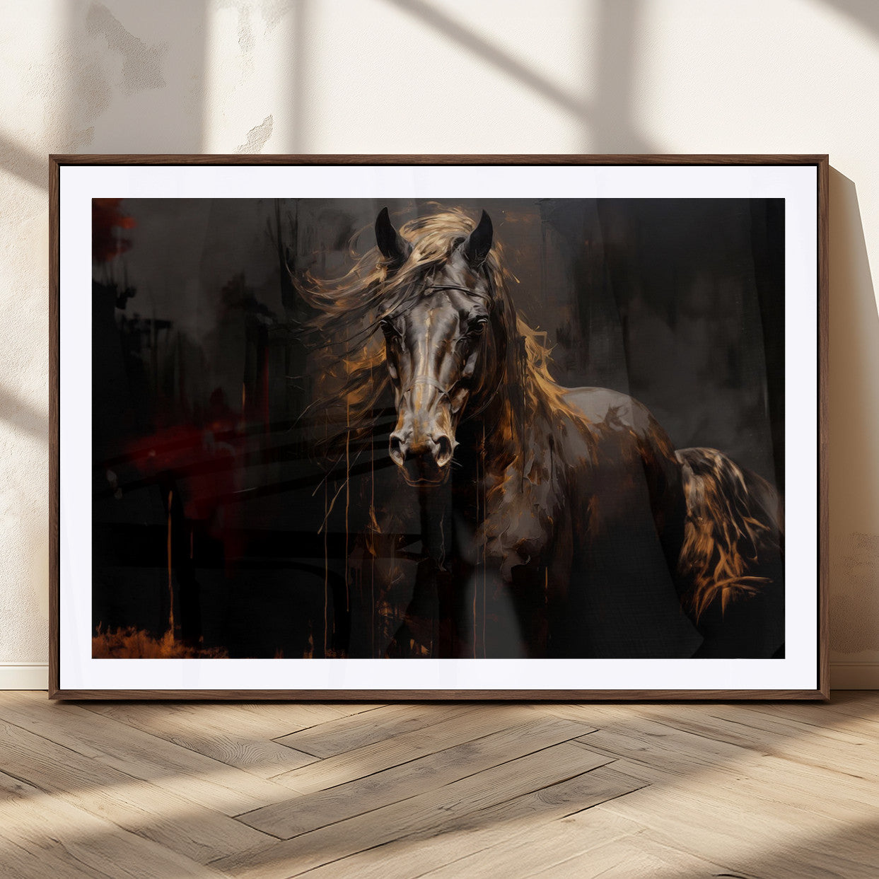 MGC-FP-36x24 - Abstract Black Horse Canvas Print for Farmhouse Wall Art | Abstract Equine Wall Art | Western Decor