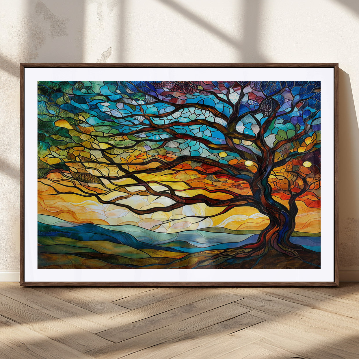 MGC-FP-36x24 - Vibrant Mosaic Tree of Life Wall Art | Stained Glass Style Canvas Print | Ready to Hang Artistic