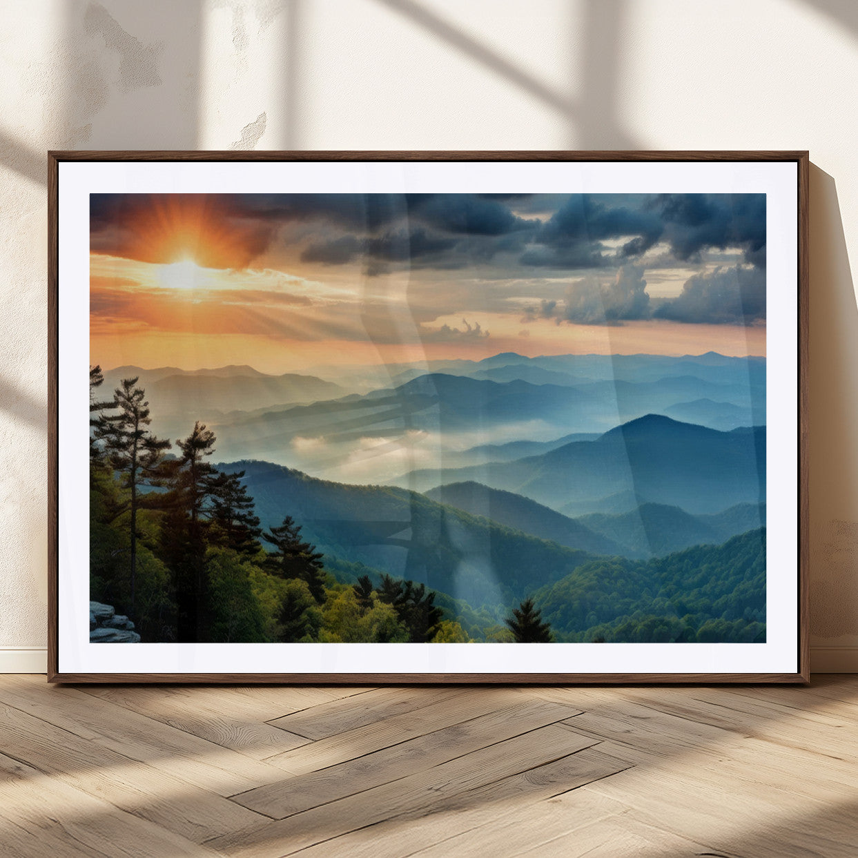 MGC-FP-36x24 - Sunrise Over Mountain Range Wall Art Canvas Print, Farmhouse Wall Decor, Cabin Wall Art