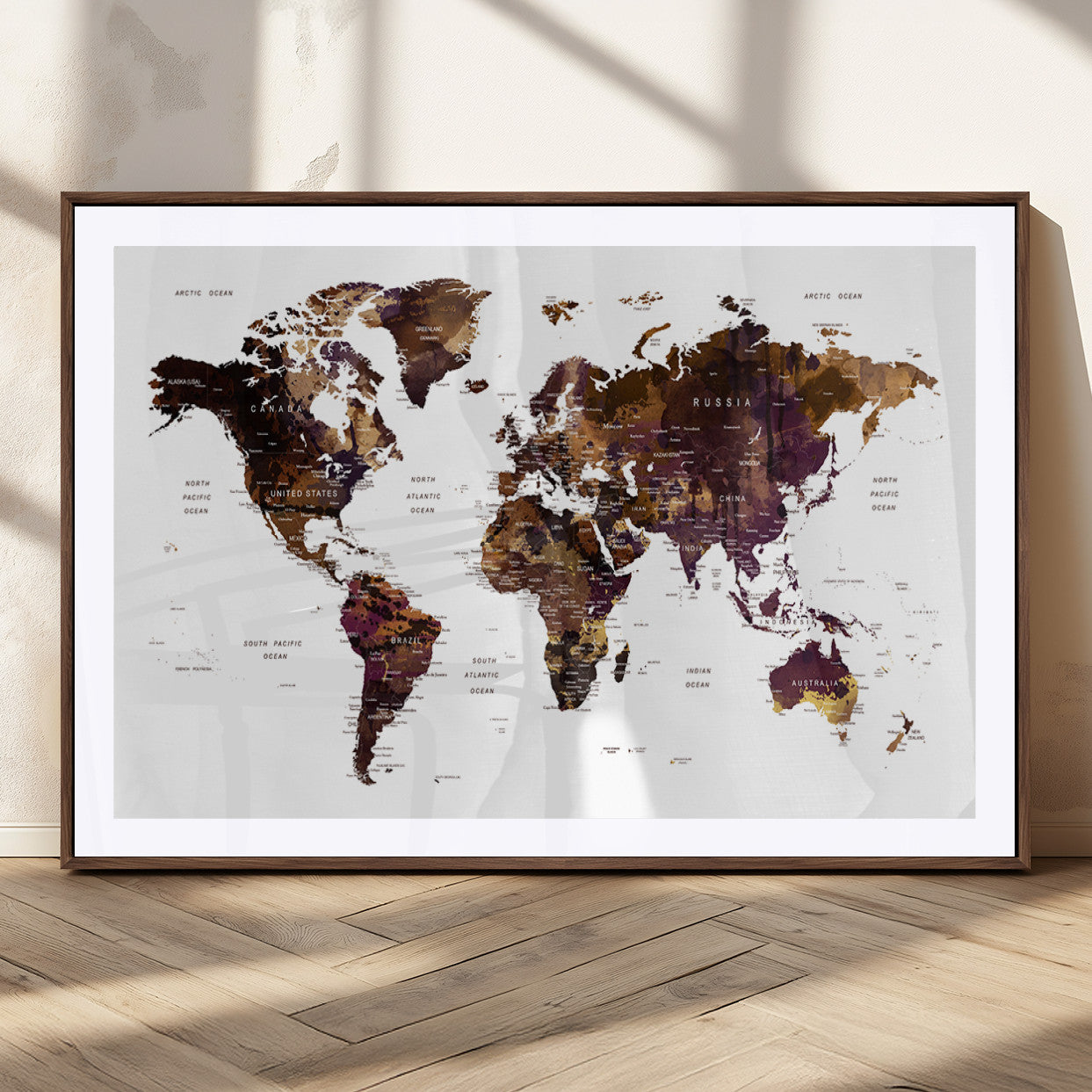MGC-FP-36x24 - Push Pin World Map Canvas Print – Framed Wall Art for Couples to Track Their Travels – Anniversary