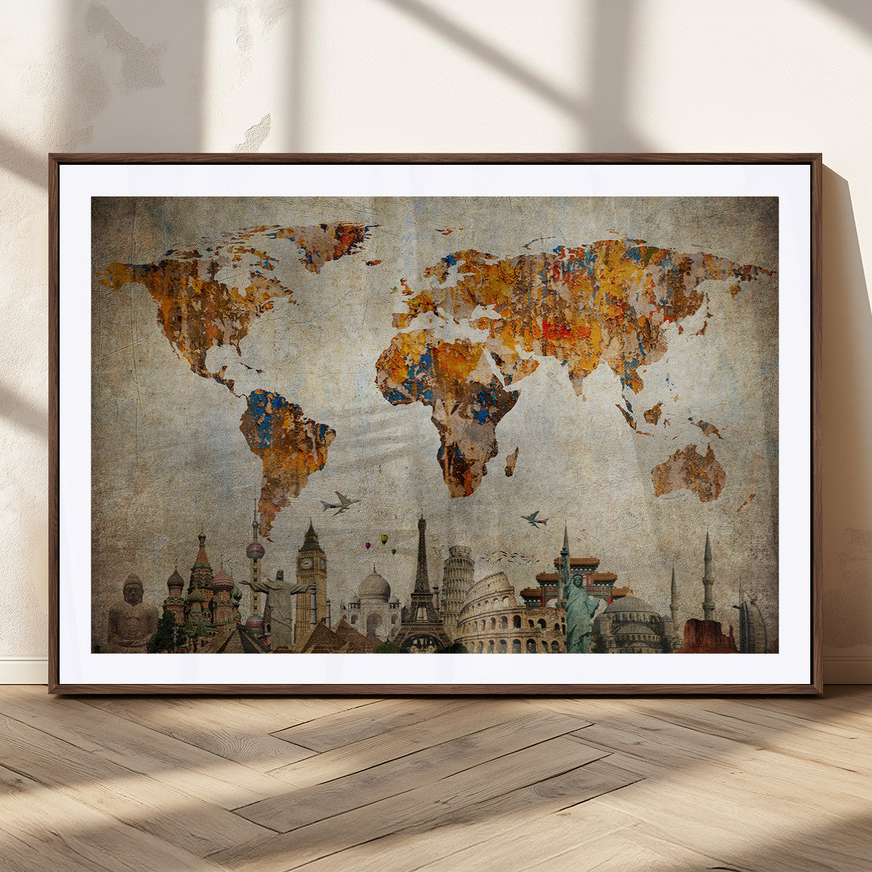 MGC-FP-36x24 - Push Pin World Map Canvas Print – Framed Wall Art for Couples to Track Their Travels – Anniversary