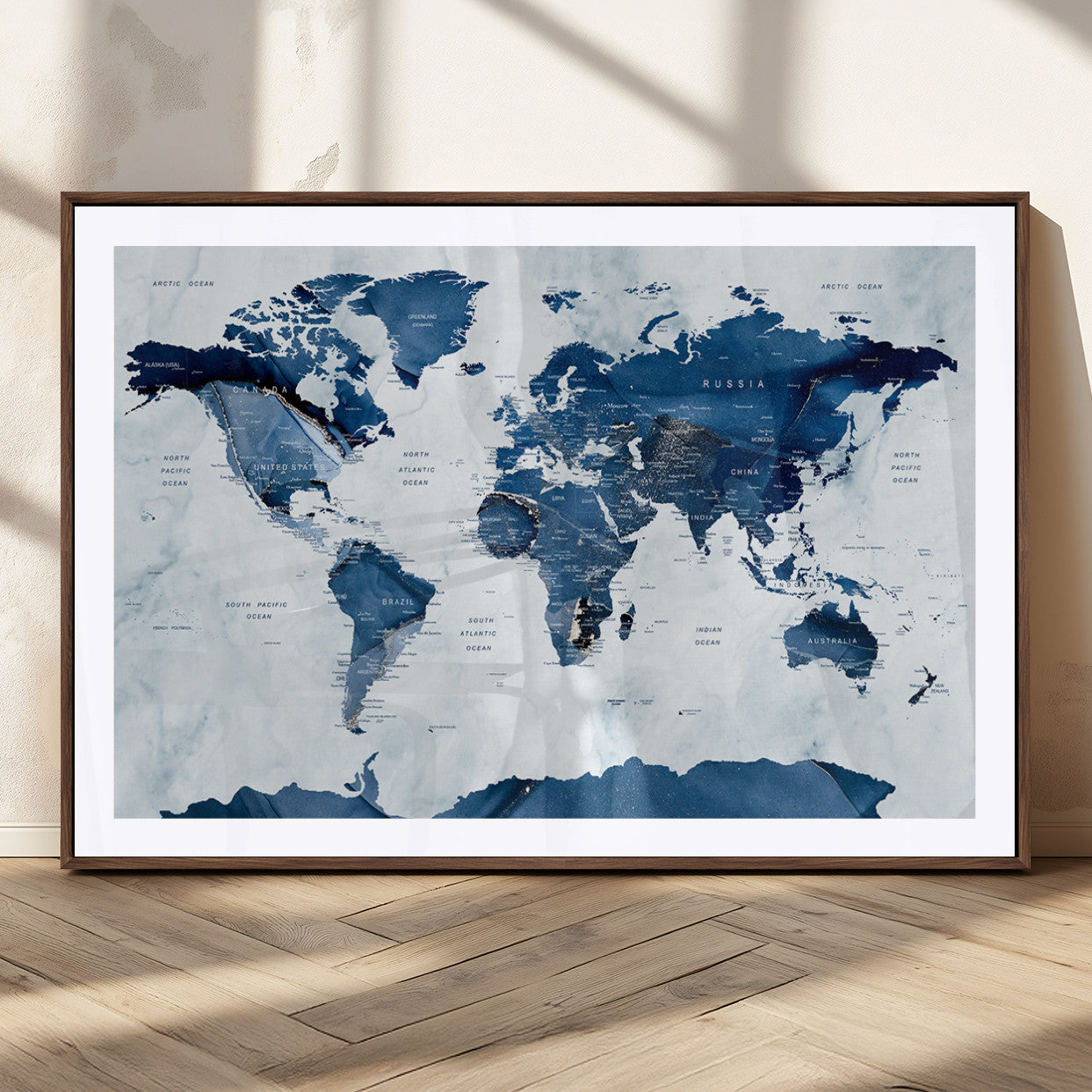MGC-FP-36x24 - Push Pin World Map Canvas Print – Framed Wall Art for Couples to Track Their Travels – Anniversary