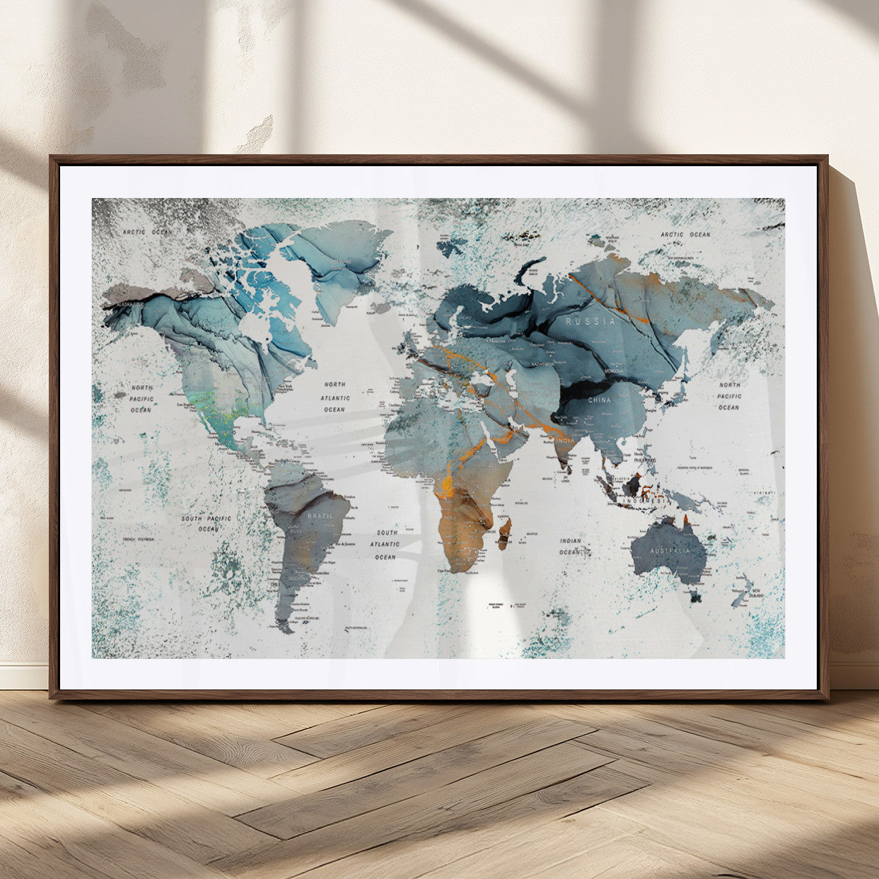MGC-FP-36x24 - Push Pin World Map Canvas Print – Framed Wall Art for Couples to Track Their Travels – Anniversary