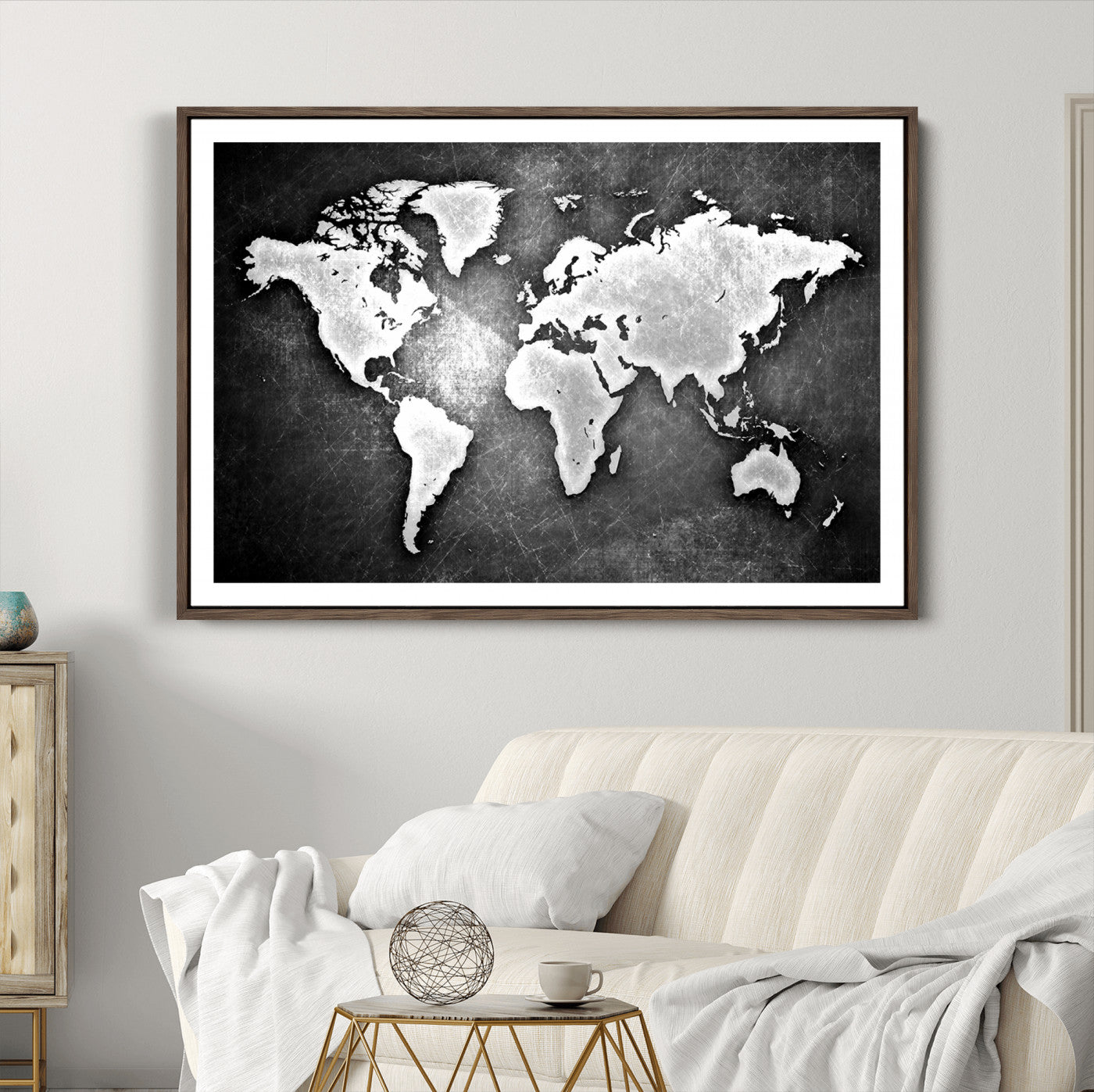 34390-MGC-FP-36x24_Walnut-World Map Wall Art Canvas Print – Framed Wall Art for Anniversary Gift or Home Adventure Decor