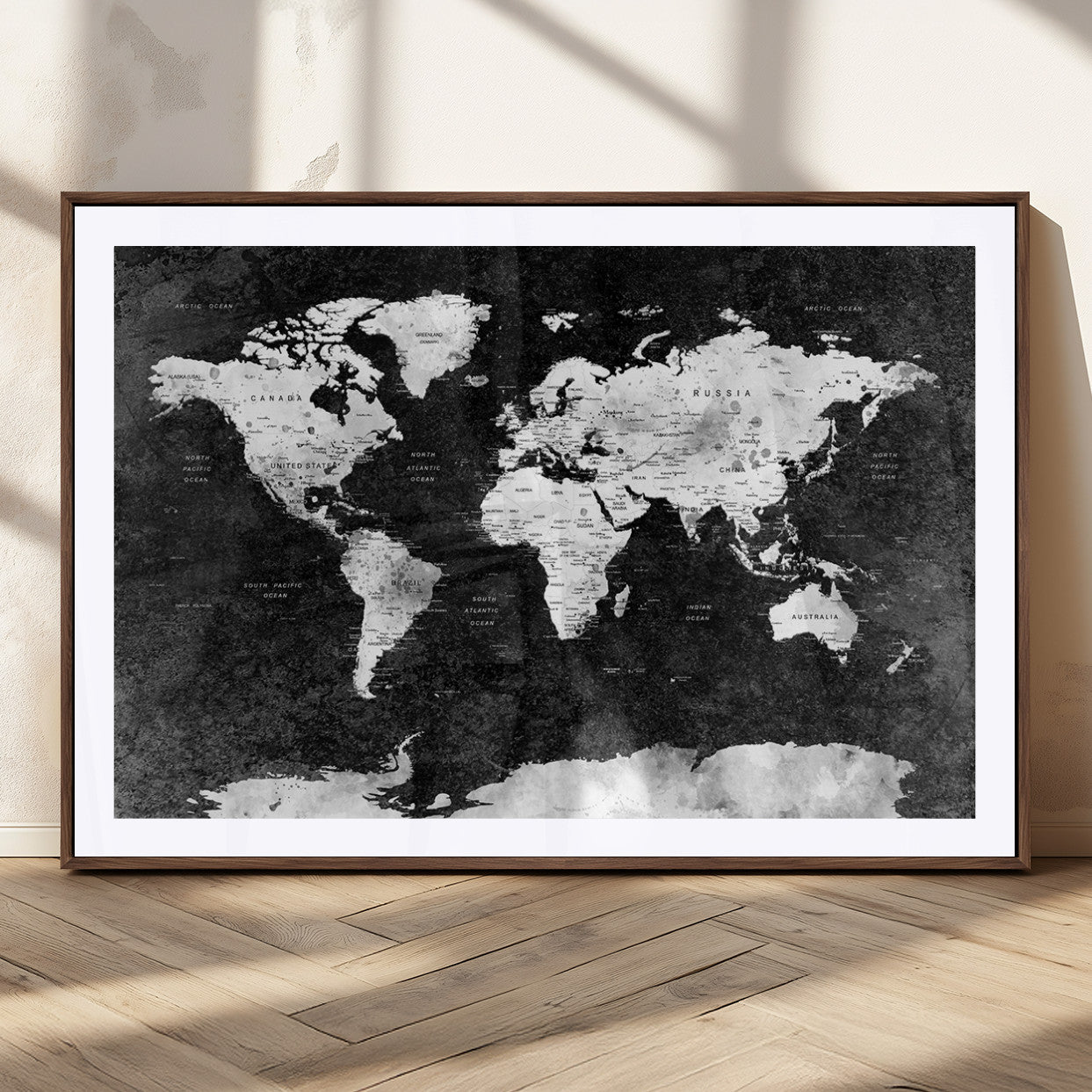 MGC-FP-36x24 - Push Pin World Map Canvas Print – Framed Wall Art for Couples to Track Their Travels – Anniversary