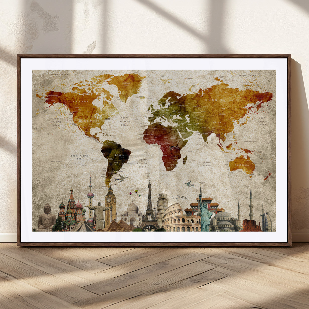 MGC-FP-36x24 - Push Pin World Map Canvas Print – Framed Wall Art for Couples to Track Their Travels – Anniversary
