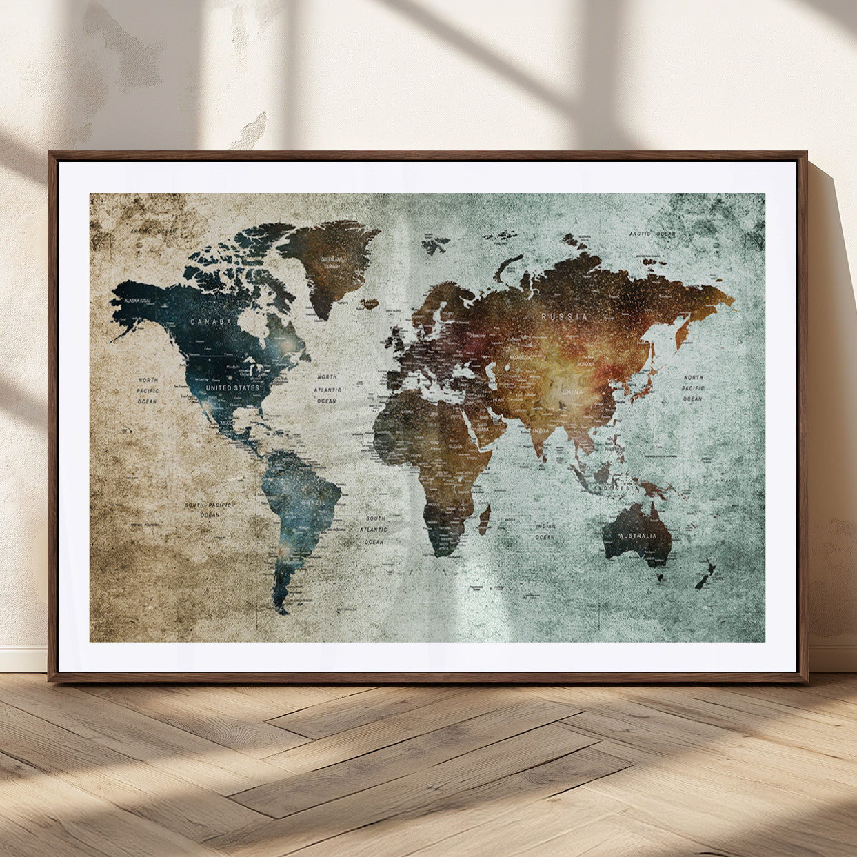 MGC-FP-36x24 - Push Pin World Map Canvas Print – Framed Wall Art for Couples to Track Their Travels – Anniversary