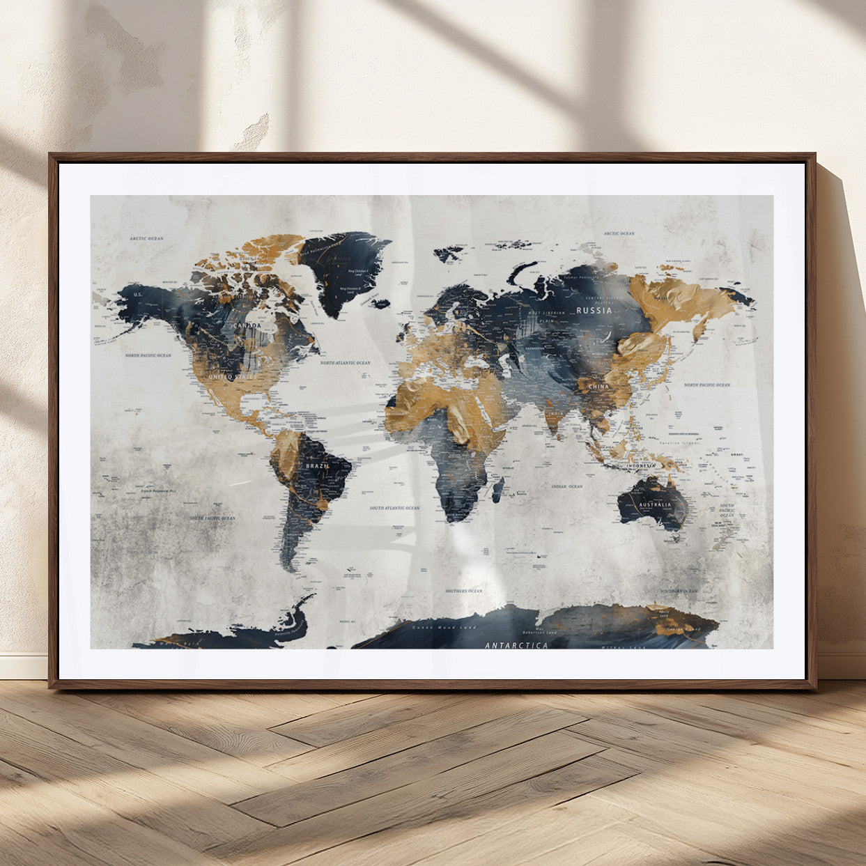MGC-FP-36x24 - Push Pin World Map Canvas Print – Framed Wall Art for Couples to Track Their Travels – Anniversary