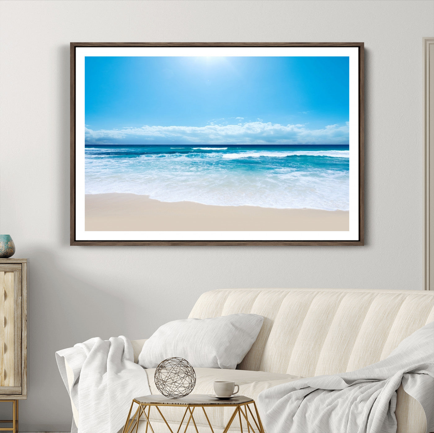 45929-MGC-FP-36x24_Walnut-Wall Art Canvas Print Shiny Blue Sea and Beach