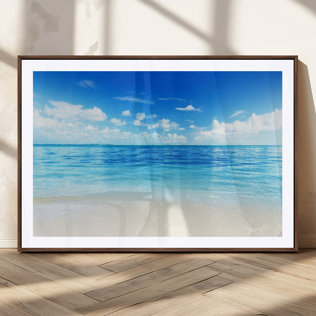 MGC-FP-36x24 - Beach Scene Canvas Wall Art Print – Tranquil Ocean Horizon and White Sand Beach Wall Decor for Home