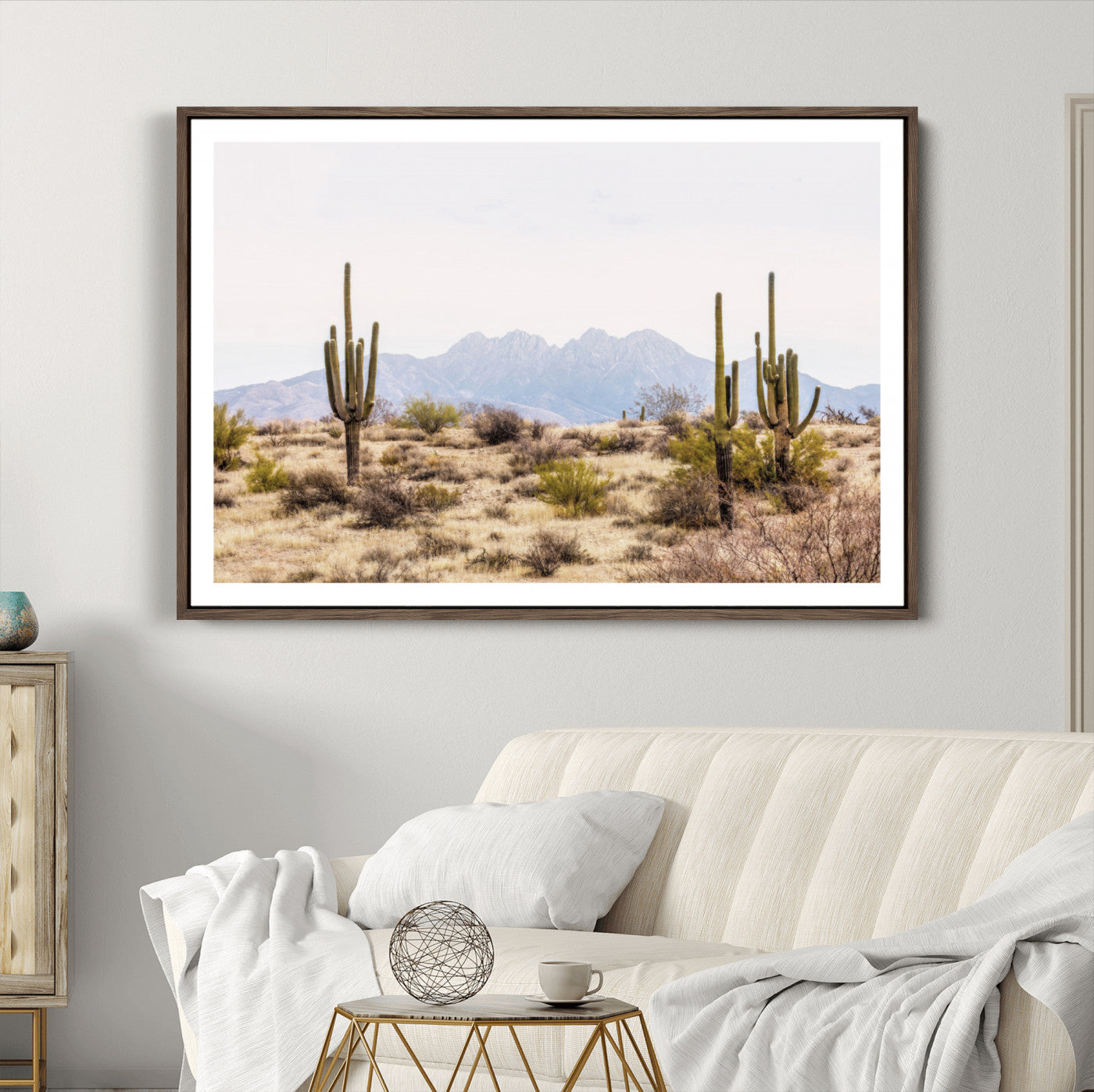 97436-MGC-FP-36x24_Walnut-Arizona Desert Wall Art Print | Arizona Desert Canvas Print with Saguaro Cacti | Southwestern Landscape Wall Art | Framed Farmhouse Decor