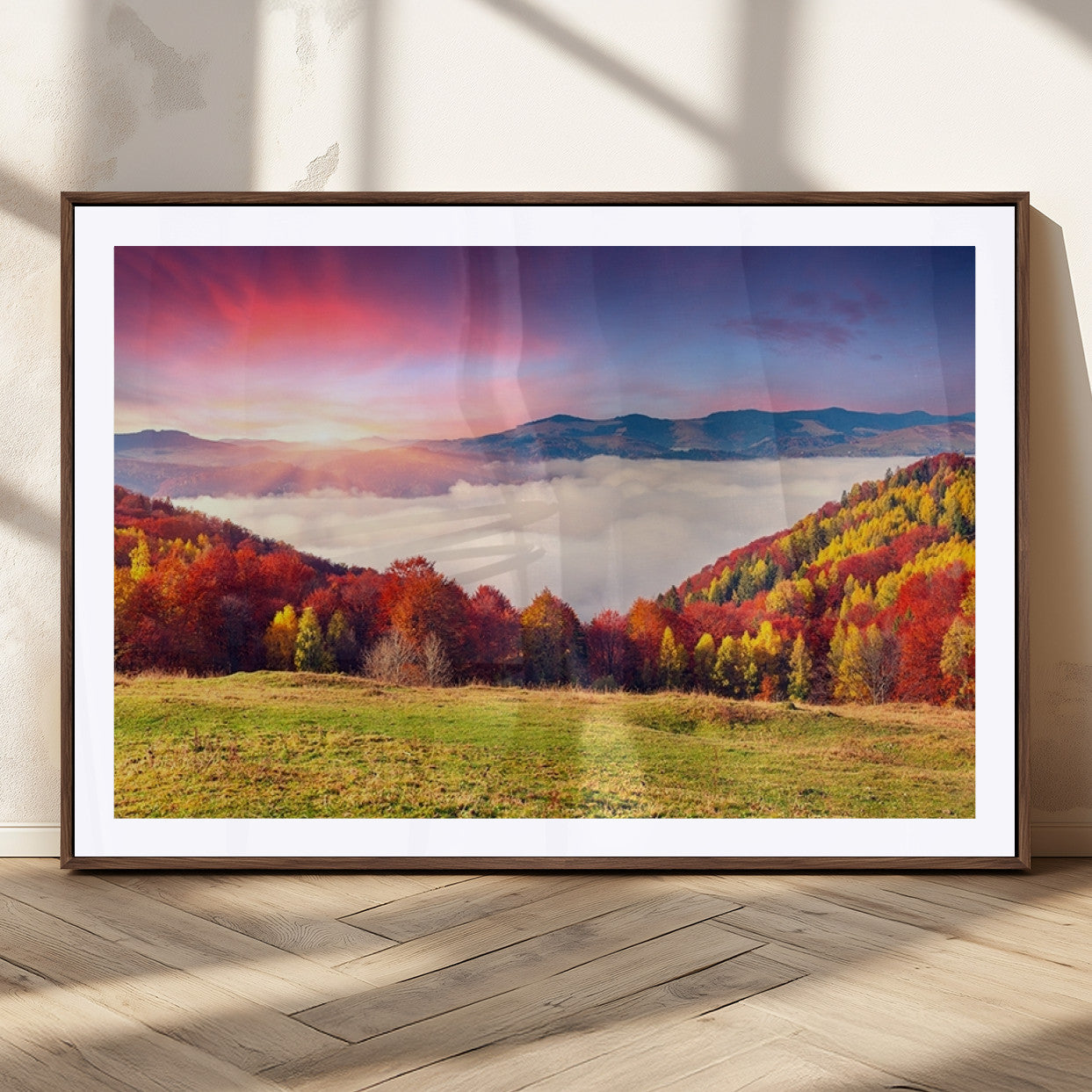 MGC-FP-36x24 - Autumn Mountain Foggy Landscape Wall Art Canvas Print | Beautiful Forest Canvas Print | Misty