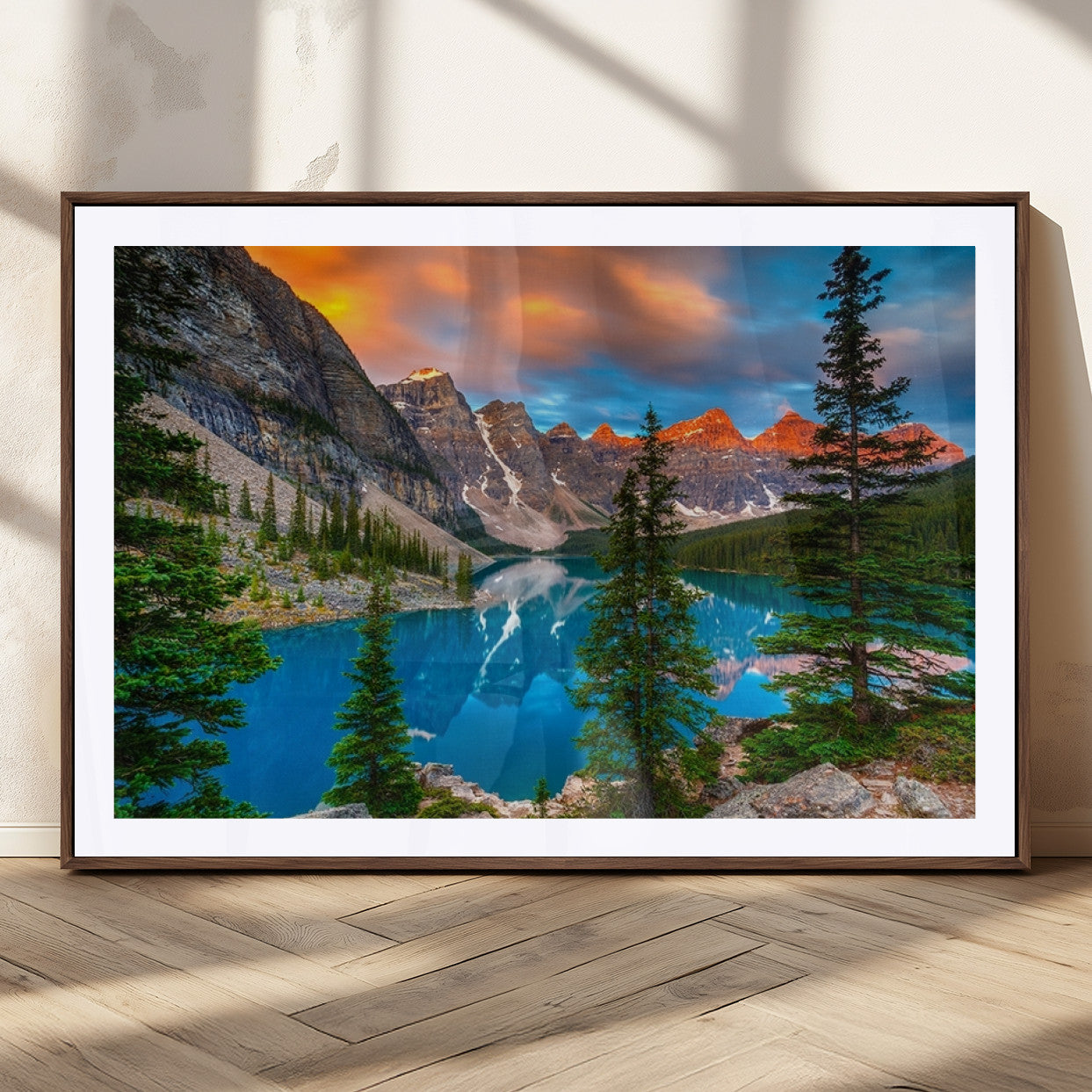 MGC-FP-36x24 - Canadian Rockies Moraine Lake Wall Art Canvas Print, Pine Trees Mountain Spring Canvas Print