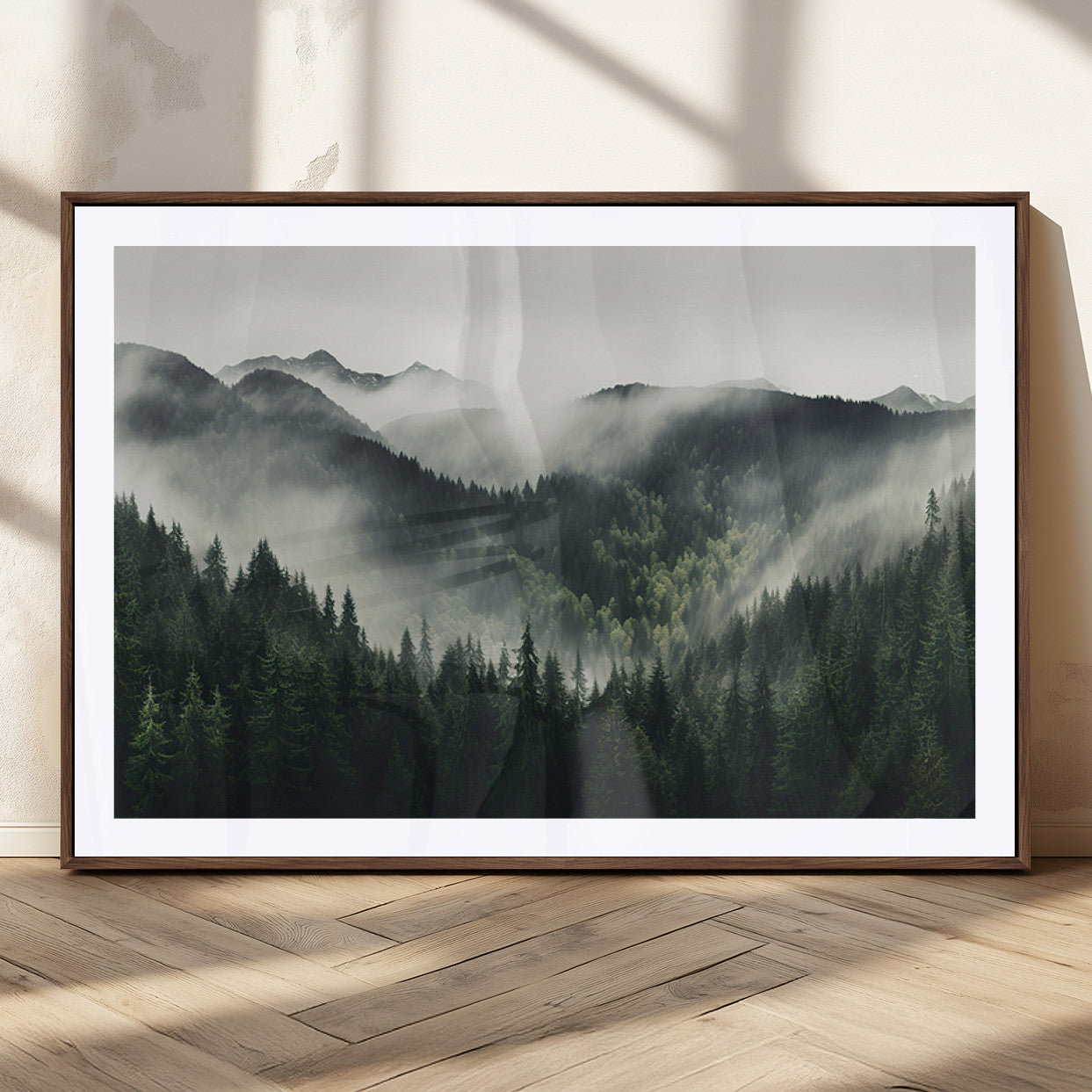 MGC-FP-36x24 - Misty Forest Canvas Print Wall Art Premium Canvas Print a Foggy and Serene Atmosphere