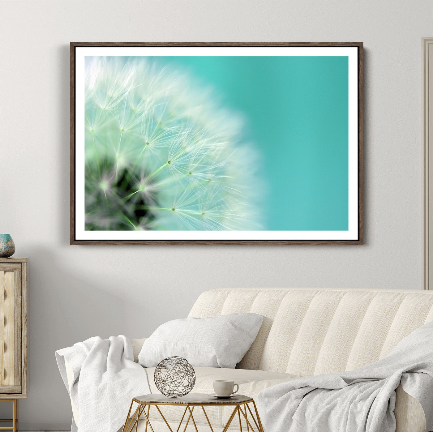 26056-MGC-FP-36x24_Walnut-DANDELION Flower Wall Art Canvas Print, Canvas Dandelion Floral Wall Art