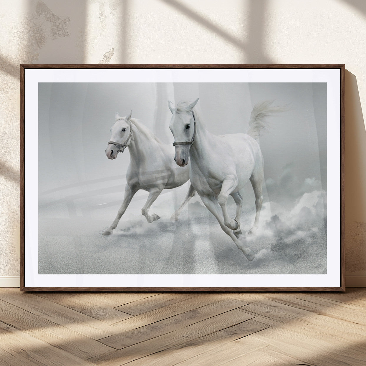 MGC-FP-36x24 - Large Wall Art Animal Canvas Print - Beautiful Running White Horses