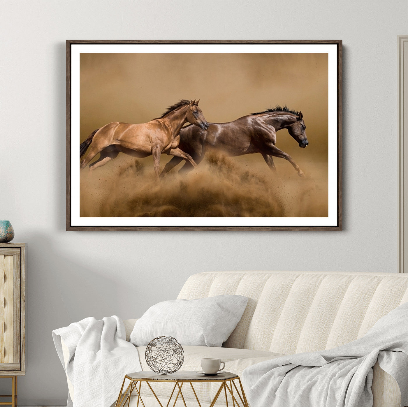 53721-MGC-FP-36x24_Walnut-Large Wall Art Animal Canvas Print - Two Running Brown Horses