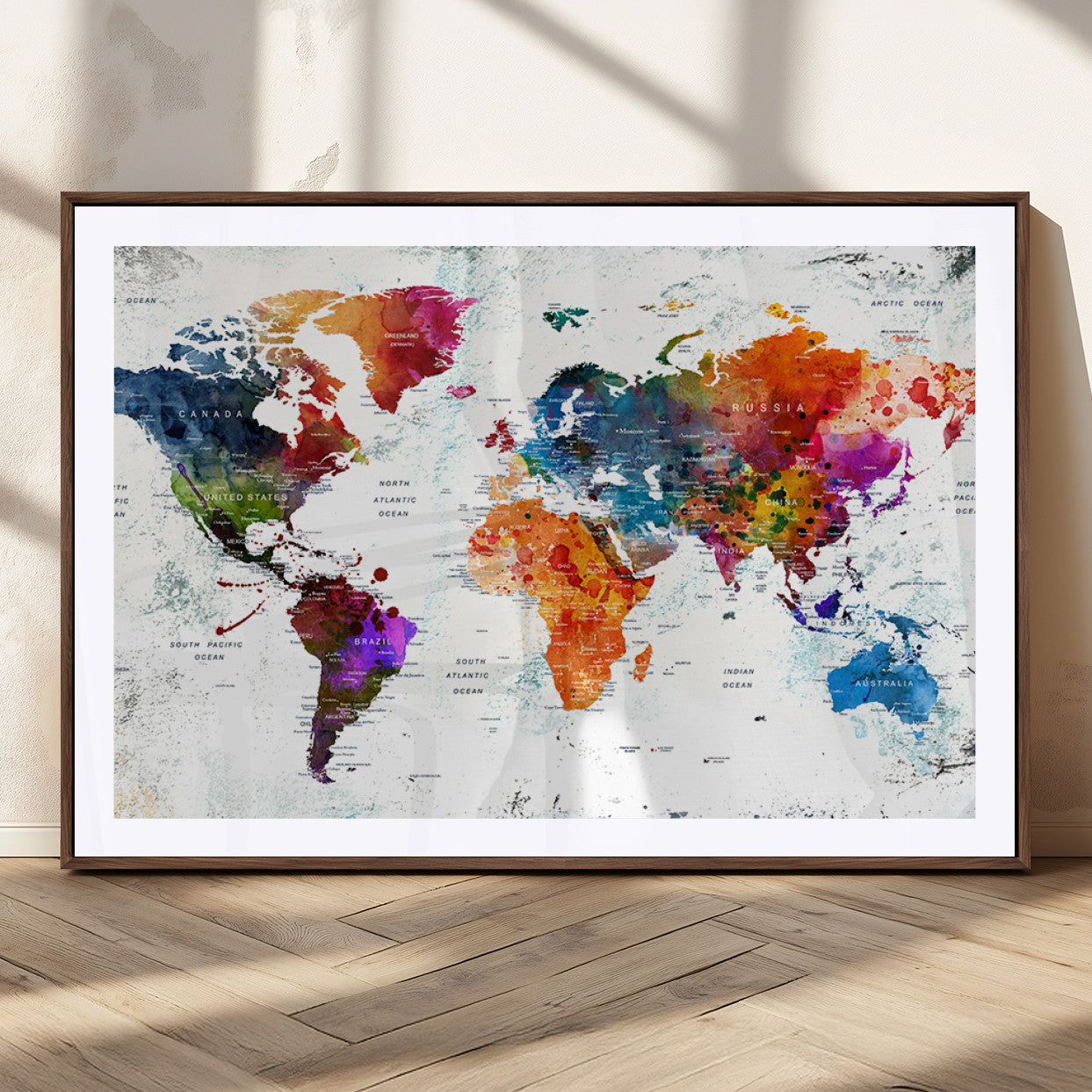 MGC-FP-36x24 - Push Pin World Map Canvas Print – Framed Wall Art for Couples to Track Their Travels – Anniversary
