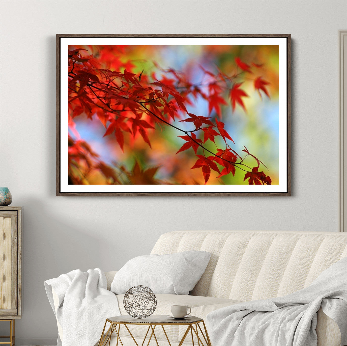 68946-MGC-FP-36x24_Walnut-Red Leaves Autumn Forest Wall Art Canvas, Red Leaves Autumn Forest Canvas Print