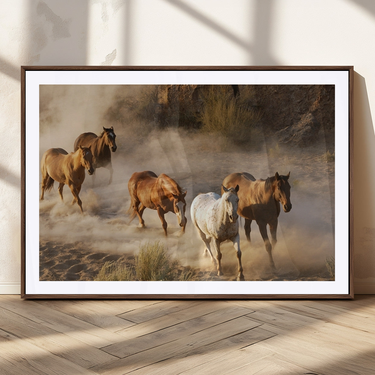 MGC-FP-36x24 - Large Wall Art 5 Horses Running on Sand Canvas Print